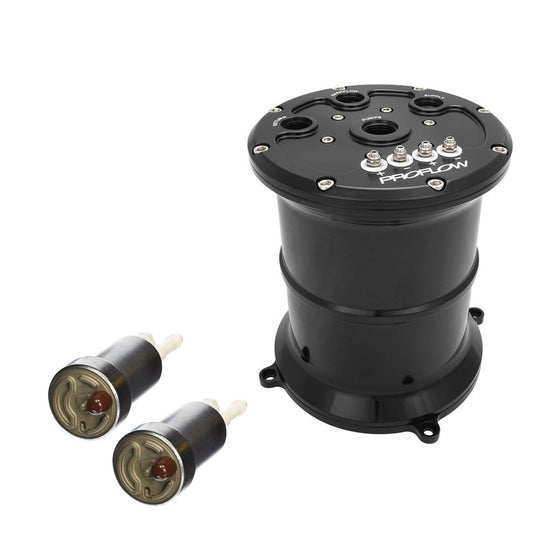 Proflow PFEFCA020BK-WAL1 Surge Tank Kit With Dual Walbro 460 LPH Fuel Pumps EFI 2.5L Billet Aluminium Black Anodised