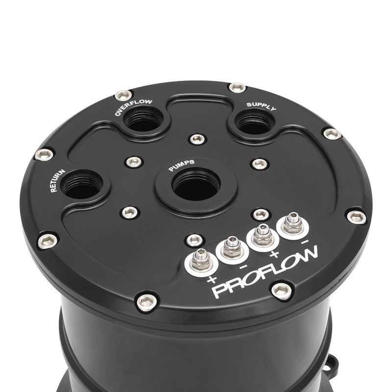 Proflow PFEFCA020BK-WAL2 Surge Tank Kit With Dual Walbro Hellcat 525 Fuel Pumps EFI 2.5L Billet Aluminium Black Anodised