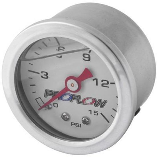 Proflow PFEFG015LF Fuel Pressure Liquid Filled Gauge 0-15PSI Stainless body/White Face