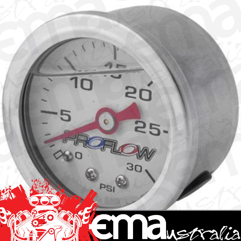 Proflow PFEFG030LF Fuel Pressure Liquid Filled Gauge 0-30PSI Stainless Body/White Face
