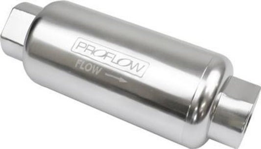Proflow PFEFS301P-100 Fuel Filter Inline Mount 100 Microns Billet Aluminium Silver Anodised 140mm length -10 AN Inlet/Outlet