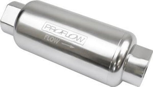 Proflow PFEFS301P-100 Fuel Filter Inline Mount 100 Microns Billet Aluminium Silver Anodised 140mm length -10 AN Inlet/Outlet