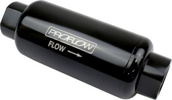 Proflow PFEFS303B Fuel Filter Inline Mount Billet Aluminium Black Anodised 40 Microns 90mm length -8 AN Inlet/Outlet Each
