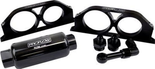 Proflow PFEFS305B Billet Bracket Kit with Fuel Filter AN10 Black & -06AN Adaptors