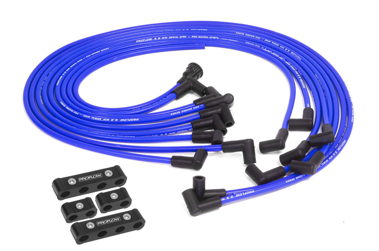 Proflow PFEIGL988BL Spark Plug Pro Lead Wires Set 8.8mm Blue Black Boots 90 Degree Boots Universal V8 with Separator Set
