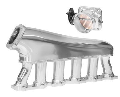 Proflow PFEM67535 Intake Manifold Kit Fabricated Aluminium Polished For Nissan TB48 Inlet Plenum 90mm Throttle Body Fuel Rail Polished