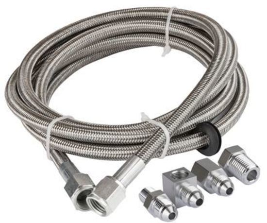 Proflow PFESSH3-4 Oil / Fuel Gauge Stainless Braided Tubing Kit 4ft Fuel And Oil Gauge Fitting Kit 1/8 NPT Block Adapter 3AN Gauge Adapter