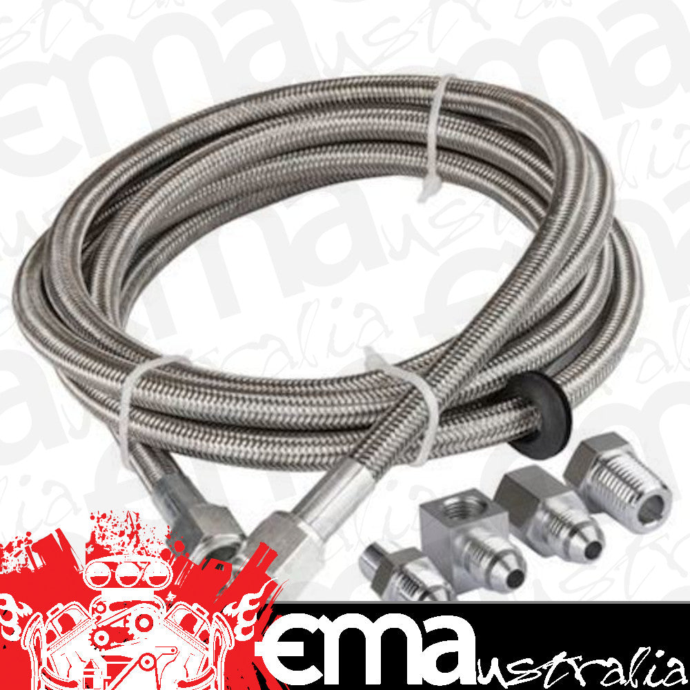 Proflow PFESSH3-4 Oil / Fuel Gauge Stainless Braided Tubing Kit 4ft Fuel And Oil Gauge Fitting Kit 1/8 NPT Block Adapter 3AN Gauge Adapter