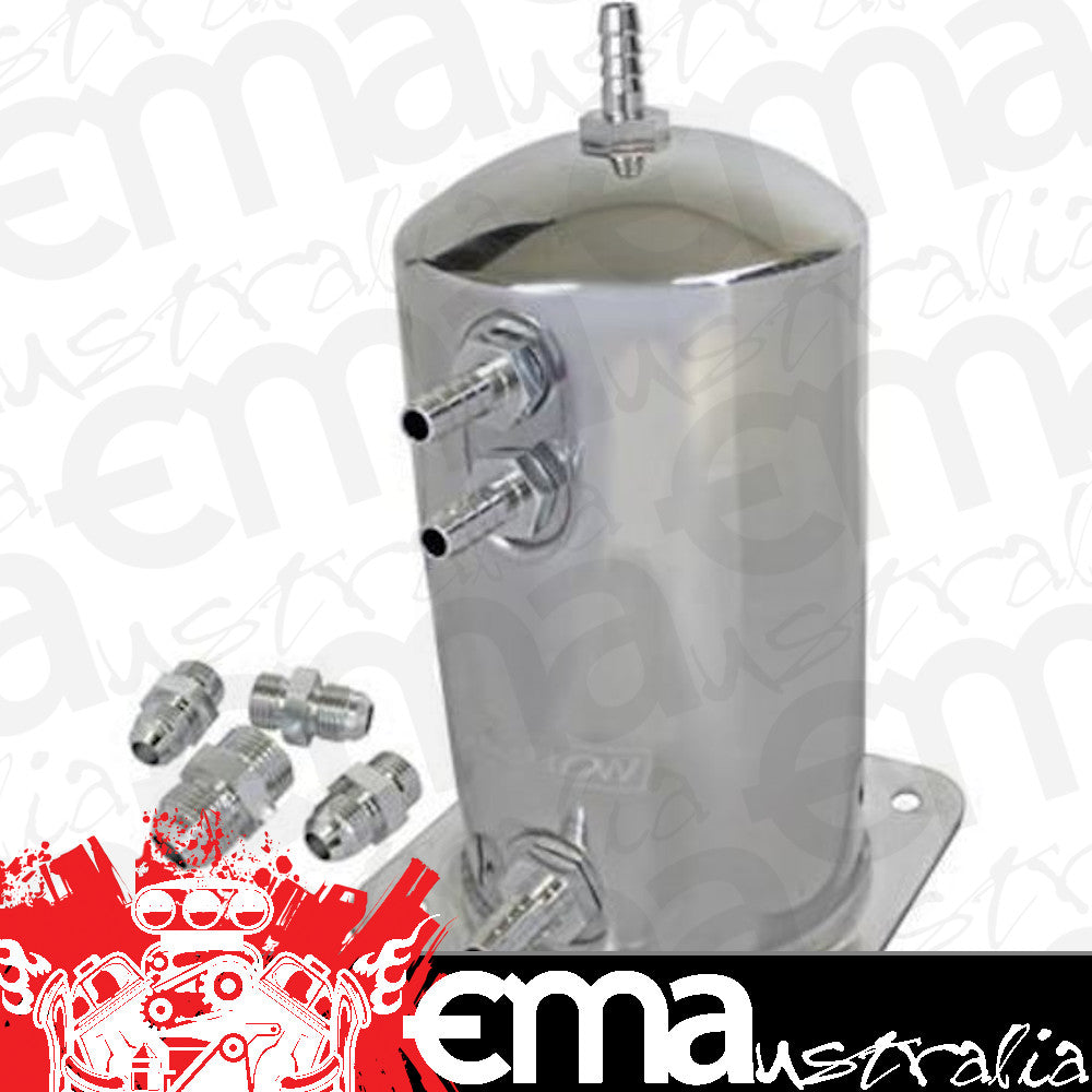 Proflow PFEST1 Fuel Surge Tank Aluminium 195mm x 108mm Round 1.5L Barb & AN Fitting Kit Show Polished