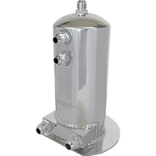 Proflow PFEST4 Fuel Surge Tank Fabricated Aluminium 254mm x 108mm round 2.5L AN Fitting Kit Polished Dual Outlets