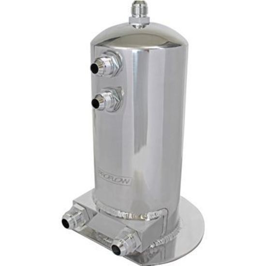 Proflow PFEST4BK Fuel Surge Tank Fabricated Aluminium 254mm x 108mm round 2.5L AN Fitting Kit Black Anodised Dual Outlets