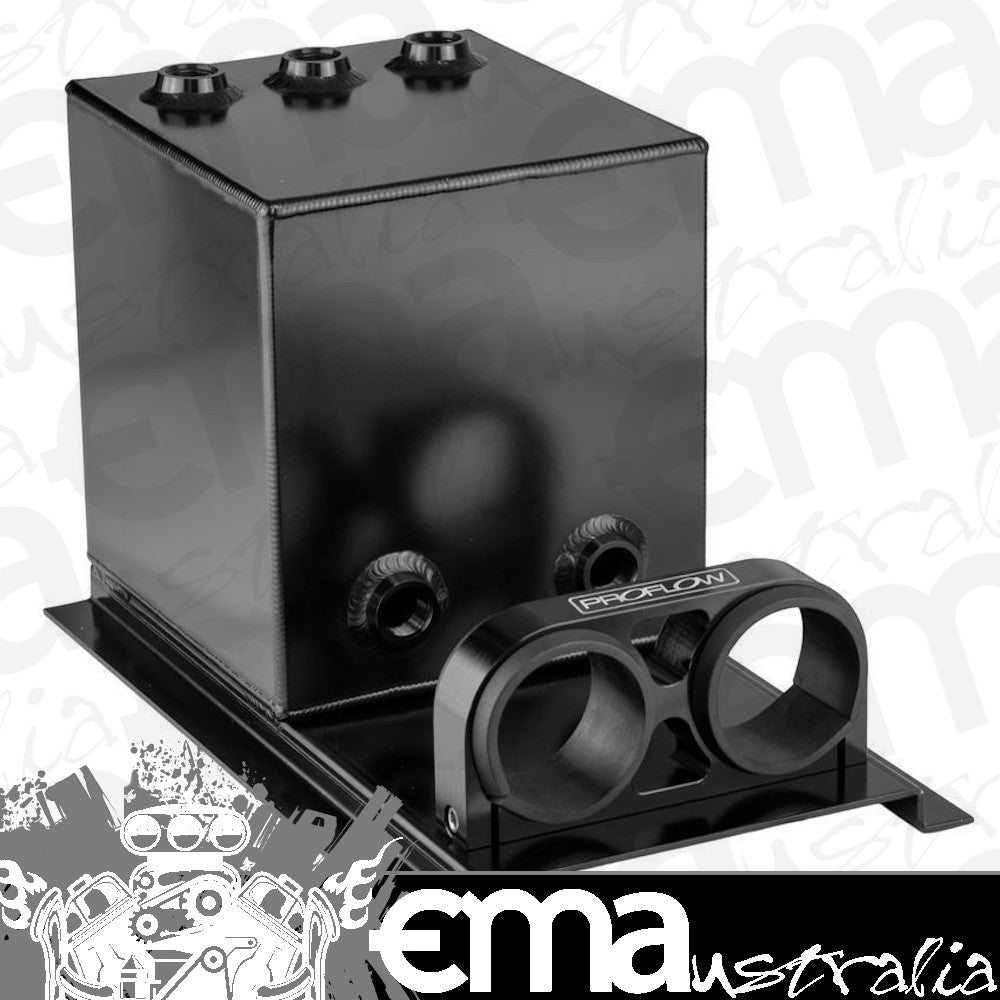 Proflow PFEST6BK Fuel Surge Tank Fabricated Aluminium Square 044 Pump Mounts 200mm x 200mm x180mm 5L AN Fitting Kit Black Powder Coat