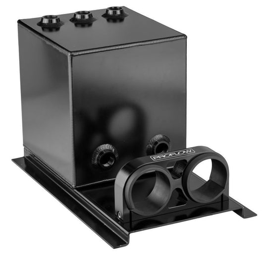 Proflow PFEST6BK Fuel Surge Tank Fabricated Aluminium Square 044 Pump Mounts 200mm x 200mm x180mm 5L AN Fitting Kit Black Powder Coat