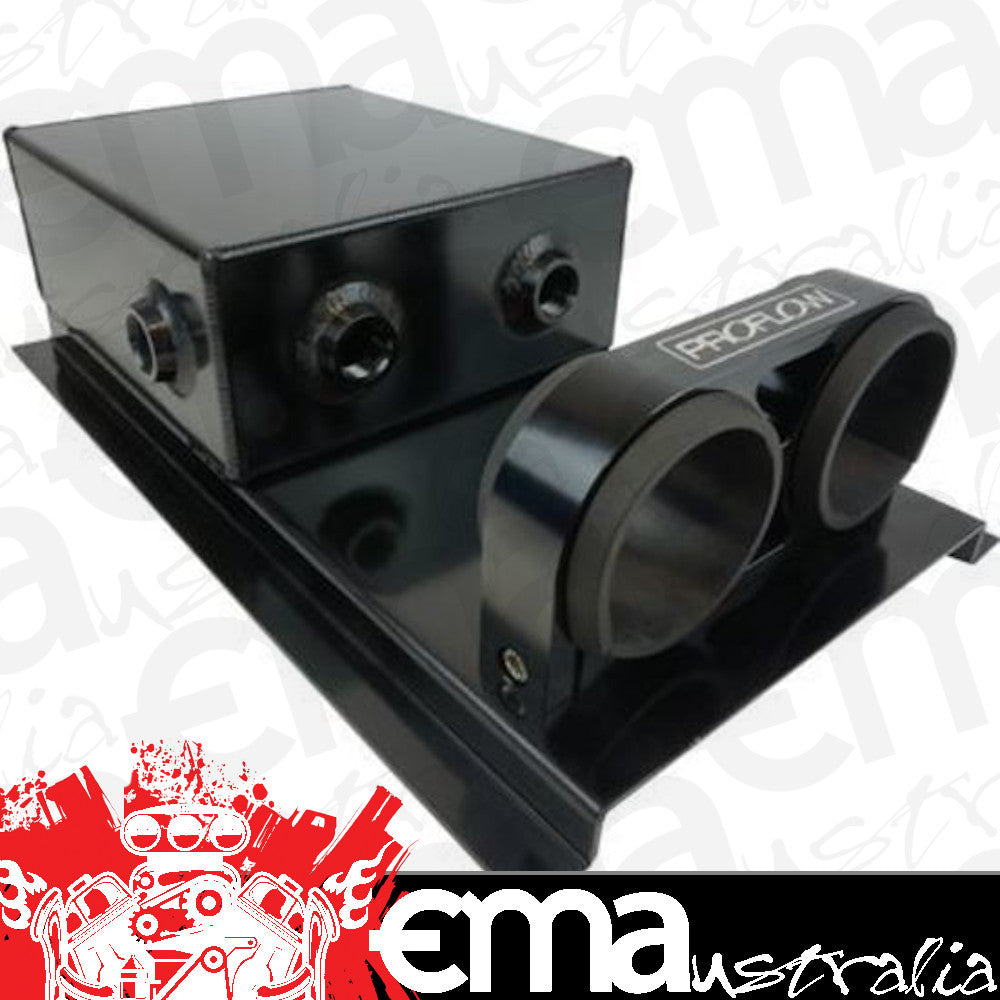 Proflow PFEST7BK Fuel Surge Tank Fabricated Aluminium Square Slim 044 Pump Mounts 80mm x 200mm x180mm 2.5L AN Fitting Kit Black Powder Coat