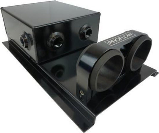 Proflow PFEST7BK Fuel Surge Tank Fabricated Aluminium Square Slim 044 Pump Mounts 80mm x 200mm x180mm 2.5L AN Fitting Kit Black Powder Coat