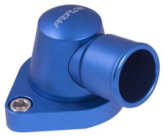 Proflow | PFETH-803BL | Water Neck Billet Aluminium Swivel Blue Anodised 90 Degree SB & BB Chev
