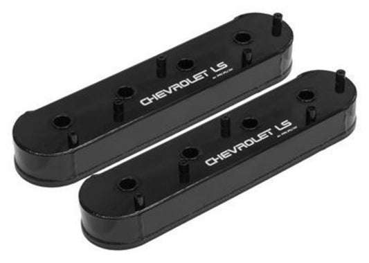 Proflow PFEVC-620 Valve Covers LS Aluminium Fabricated Black Tall For Chevrolet LS Logo Pair