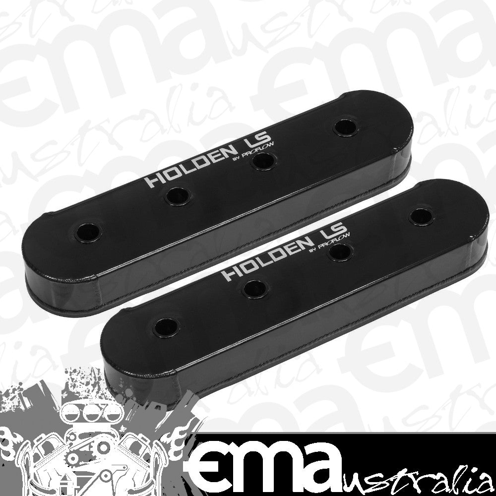 Proflow PFEVC-622 Valve Covers LS Aluminium Fabricated Black Tall For Holden LS Logo No Coil Stands Pair