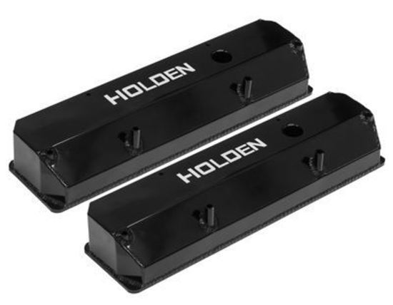 Proflow PFEVC-910 Valve Covers Aluminium Fabricated Black Tall For Holden 253 308 For Holden Logo Pair