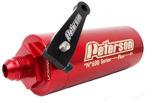 Peterson PFS09-0627 600 Series Inline Methanol Filter -12 AN Male 100 Micron Filter With Ball Valve 5" X 2"