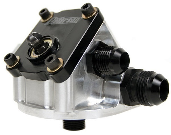 Peterson PFS09-1514 Remote Filter Mount With Primer Suit SB Ford Filter 3/4" -12 AN Right To Left Flow