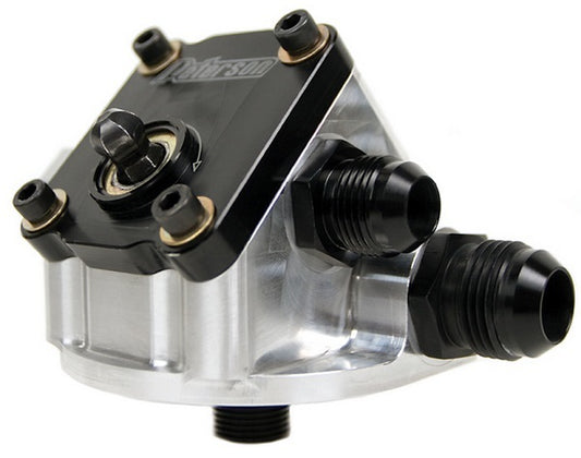 Peterson PFS09-1514 Remote Filter Mount With Primer Suit SB Ford Filter 3/4" -12 AN Right To Left Flow
