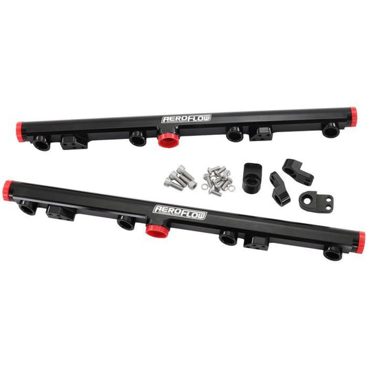Aeroflow AF64-2155BLK GM LS1 LS2 LS3 Billet EFI Fuel Rails (Black) Suit 14mm Short and 3/4" Length Fuel Injectors, -8ORB Ports