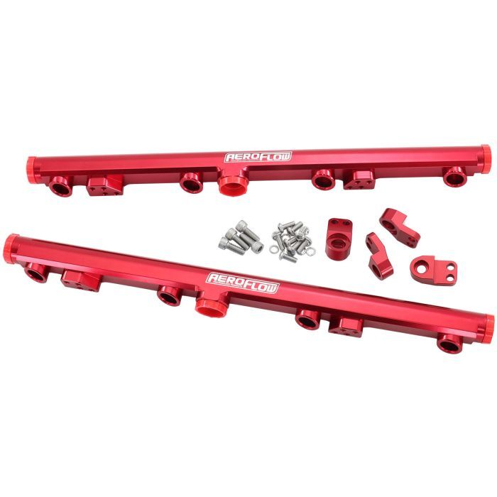 Aeroflow AF64-2155R GM LS1 LS2 LS3 Billet EFI Fuel Rails (Red) Suit 14mm Short and 3/4" Length Fuel Injectors, -8ORB Ports