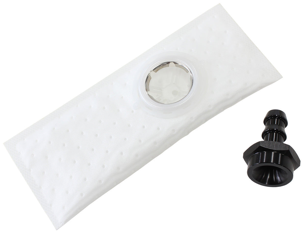 Aeroflow AF64-2171BLK FUEL PUMP INLET SCREEN ADAPTERKIT 3/8 BARB FILTER 40mm PUMP