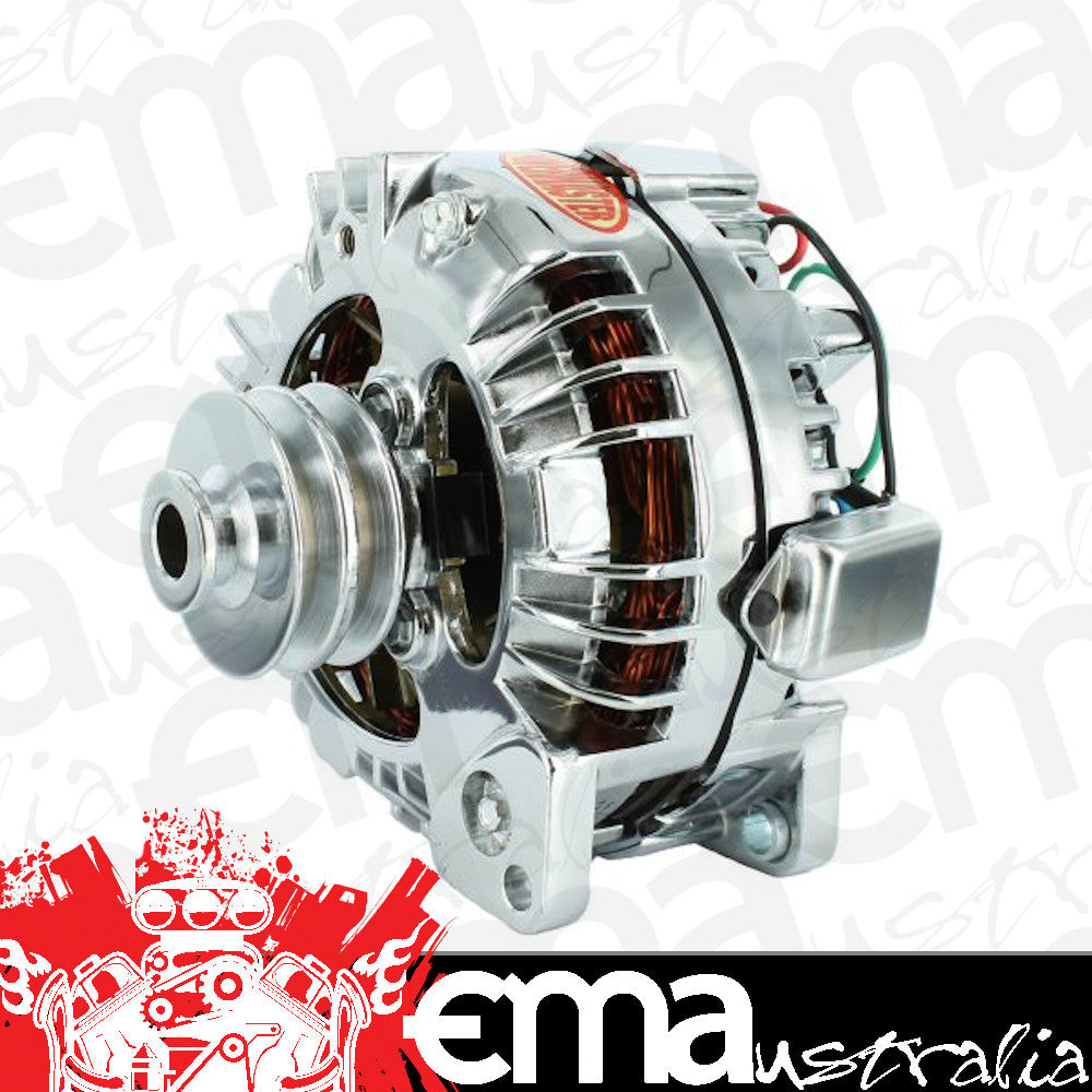 Powermaster PM175091 Street Alternator Chrysler 95 Amps 2 GroOve Pulley Single Wire Chrome Finish