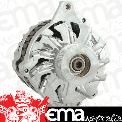 Chevy small block Gen I 305-350 C.I.D., Chevy big block Mark IV 454 C.I.D. & Gen V 454 C.I.D. V8 Chrome 105A Street Alternator Chev Cs130 Style Serpentine Powermaster PM17802