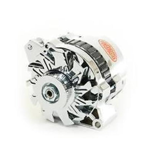 Chev Big & Small Block 105 Amp Chrome Alternator Single V Pulley Single Wire Powermaster PM178021