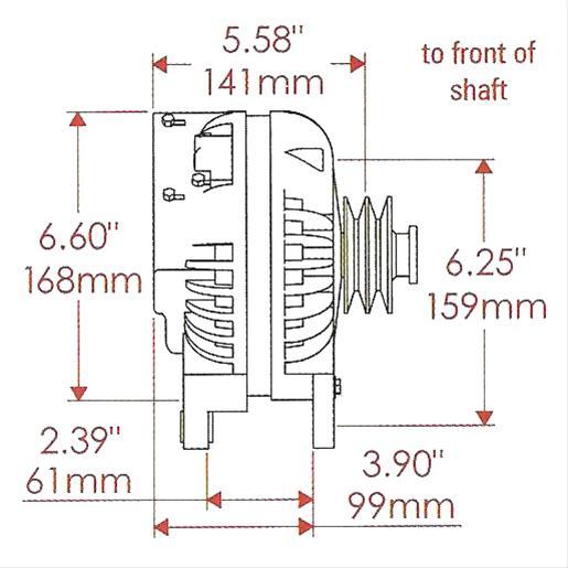 Powermaster PM7509 Chrysler Square Back 90 Amp Alternator 2V Ext Reg Natural Finish