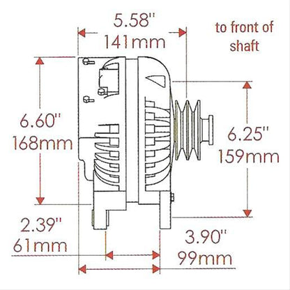 Powermaster PM7509 Chrysler Square Back 90 Amp Alternator 2V Ext Reg Natural Finish