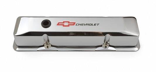Proform Parts | PR141-117 | Die Cast Tall Valve Covers Chev SB Chrome w/ Chevrolet Logo