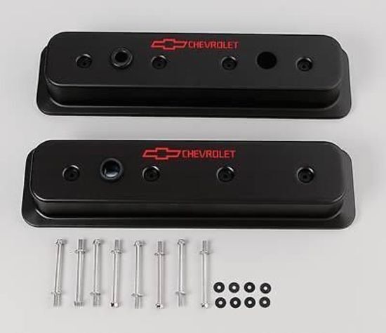 Proform PR141-131 Chev SB V8 Tall Alloy Valve Covers Black Wrinkle w/ Logo