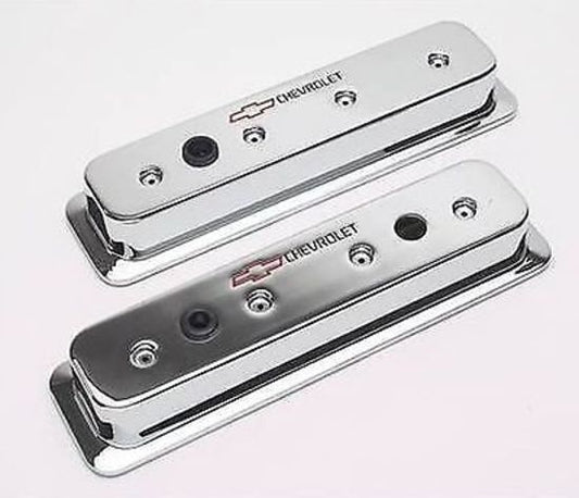 Proform PR141-132 Tall Chrome Alloy Valve Covers w/ Logo suit Chev SB 1987-On