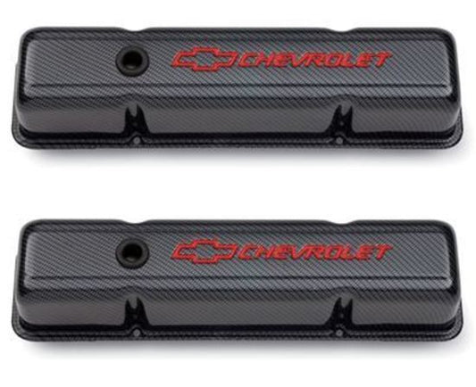 Proform PR141-712 Chevrolet & Bowtie Emblem' S/B V8 Stamped Valve Covers Tall w/Baffle Carbon-Style