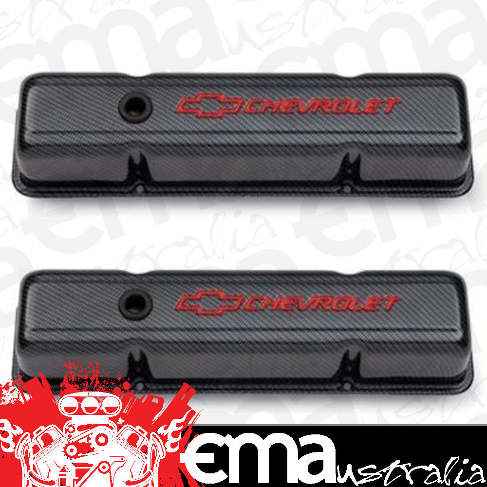 Proform PR141-712 Chevrolet & Bowtie Emblem' S/B V8 Stamped Valve Covers Tall w/Baffle Carbon-Style