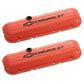 Proform PR141-789 Chevrolet And Bowtie Emblem' B/B Stamped Valve Covers Short w/ Baffle Black Lettering And Black Bowtie Orange