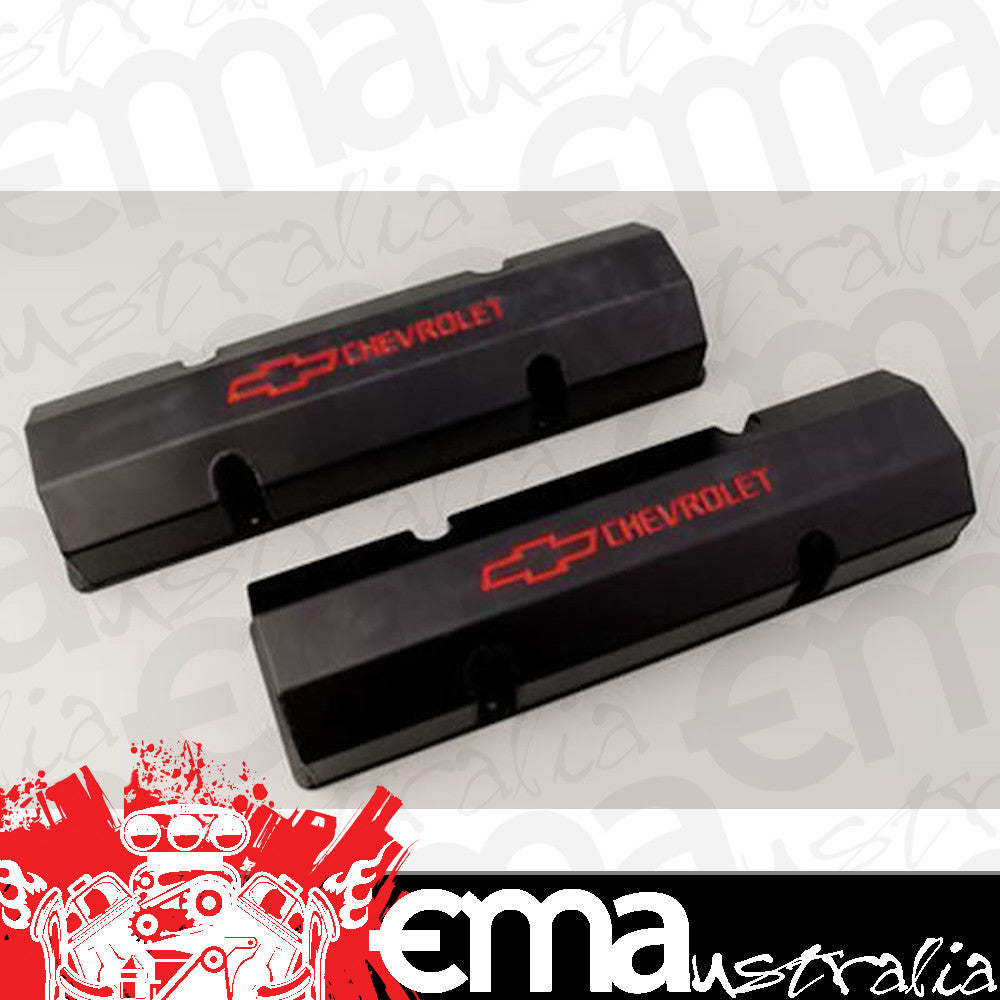 Proform PR141-802 Fabricated Alloy Valve Covers Black w/ Logo Chev SB 283-400