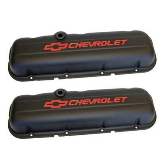 Proform PR141-810 Chev B/B Valve Covers Chevrolet & Bowtie Logo Short Black Crinkle