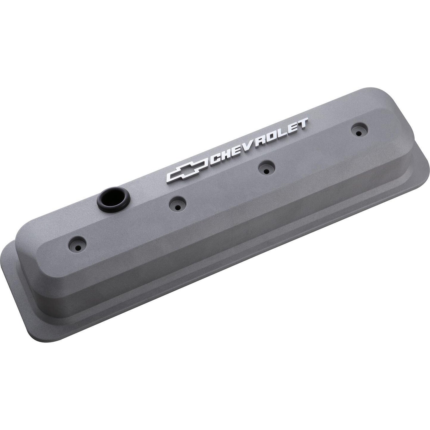 Proform PR141-842 Die-Cast Aluminium Slant Edge Valve Covers Gray suit SB Chev Vortec w/ Raised Chevrolet Logo & Bowtie Emblem