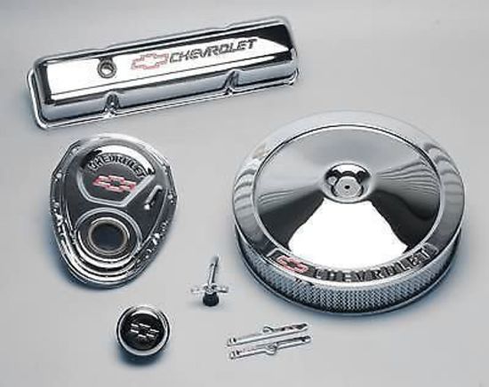 Proform PR141-900 Chrome Engine Dress-Up Kit Red "Bowtie" Logo Chev SB 262-400