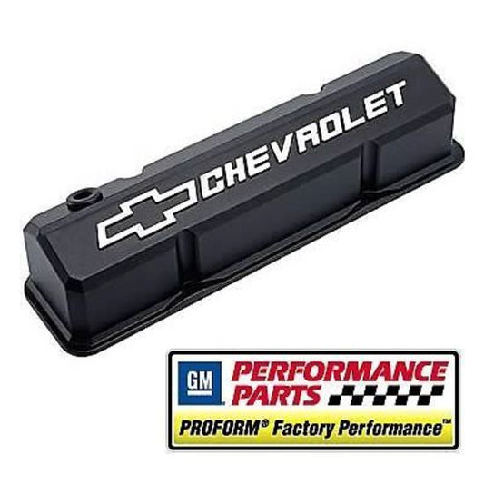 Proform PR141-921 Chev SB V8 Tall Alloy Valve Covers Black Wrinkle w/ Logo