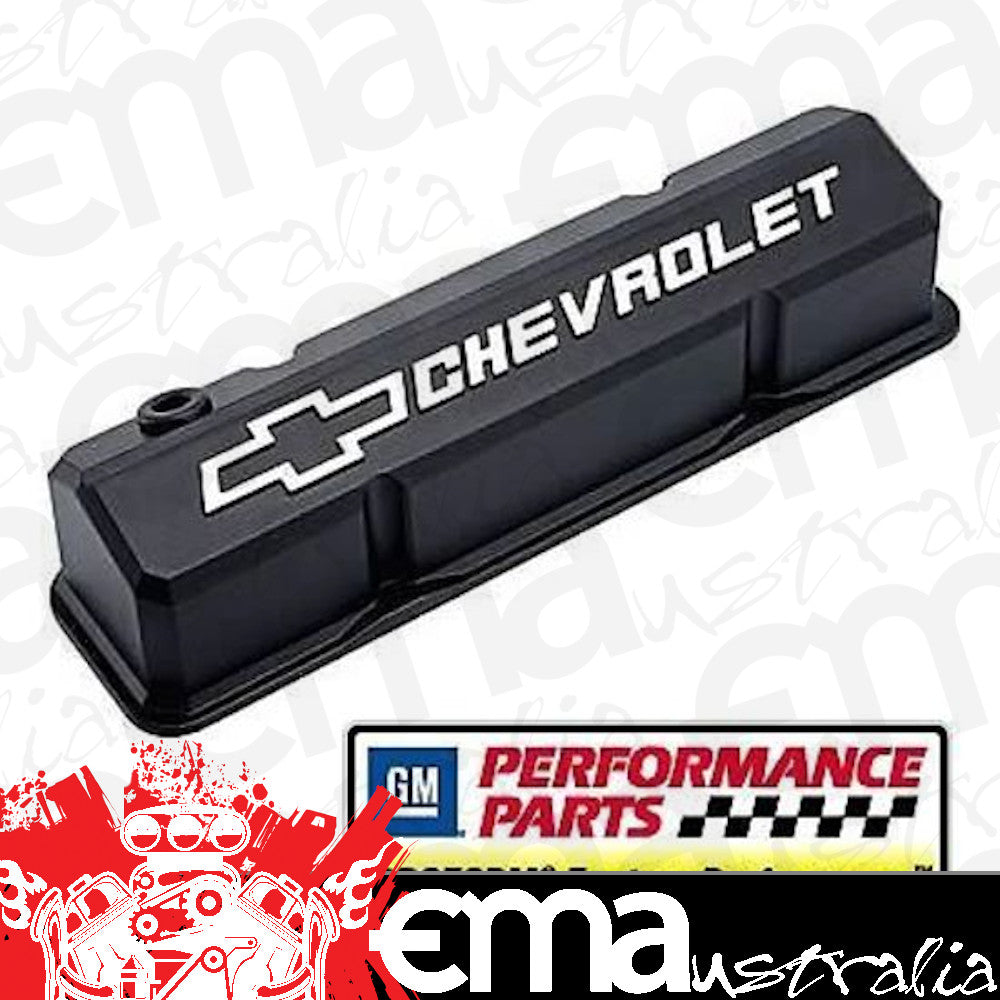 Proform PR141-921 Chev SB V8 Tall Alloy Valve Covers Black Wrinkle w/ Logo