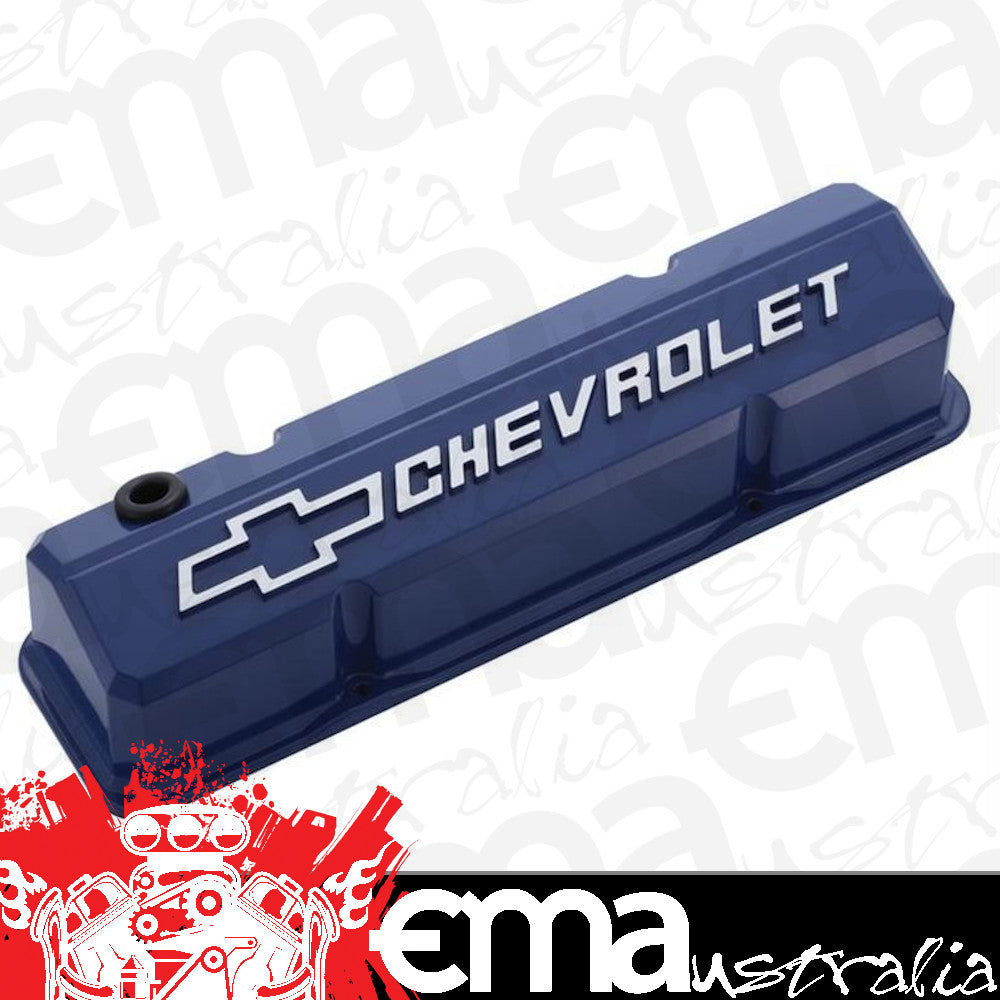 Proform PR141-932 Tall Alloy Valve Covers Blue w/ Logo suit Chev SB 262-400 V8