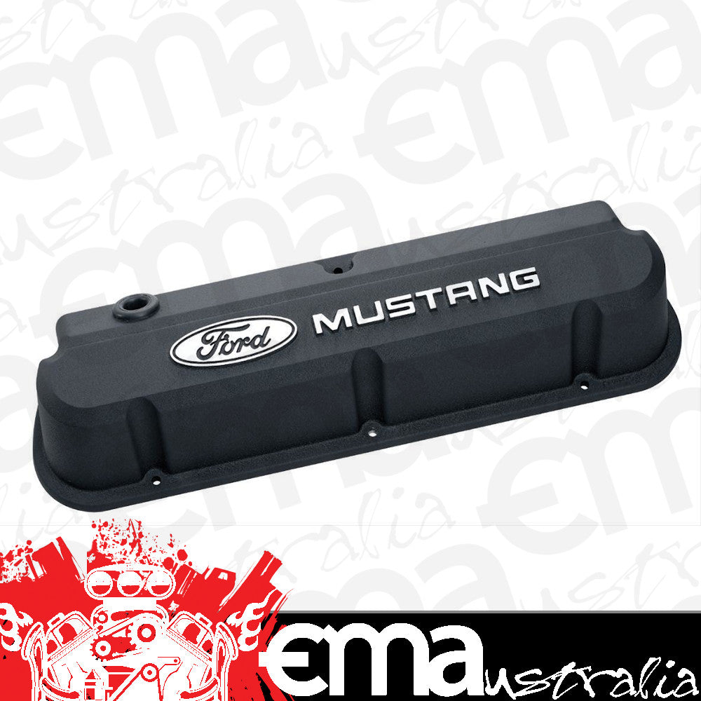 Proform PR302-140 Tall Alloy Valve Covers Black w/ Mustang Logo Ford 289-351W