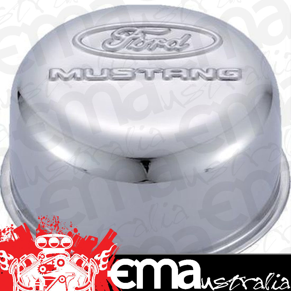 Proform PR302-220 Chrome Valve Cover Breather Cap Push In w/ Ford Mustang Logo