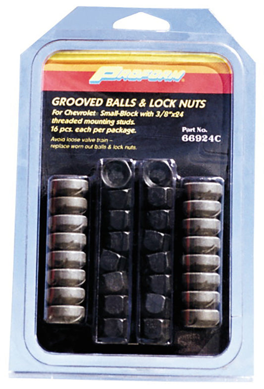 Proform PR66924C GroOved Rocker Arm Pivot Ball & Nuts suit SB Chev & Holden 6Cyl w/ Stamped Steel Rockers 3/8" 16Pk